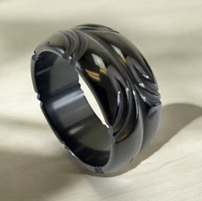 VTG Deep Carved Black Bakelite Bangle Bracelet Tested Simichrome 10" 1017-WSEA