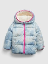 Gap Toddler Reversible ColdControl Max Sherpa Puffer Jacket, Size 18-24M Blue