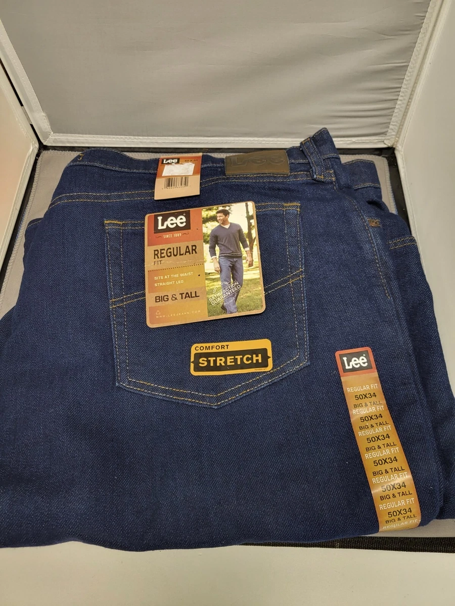 Lee Regular Fit Jeans Strait Leg Big And Tall Indigo Stretch 50x34