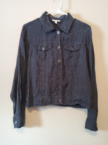 Eileen Fisher Dark Blue Long Sleeve Button-Up Collared Pocketed Jacket Sz S - Picture 2 of 5