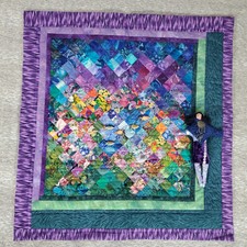 Beautiful 34.5" x 36" Quilted Art Wall Hanging signed by Artist - Joyful Retreat