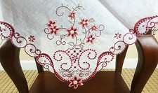 Mantel bordado organza piezas brillantes rojo oscuro 33x33" cuadrado bordado