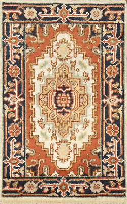 Artisan-made Ivory/ Navy Blue Wool Gabbeh Small Rug Hand-knotted Carpet 2x3 ft