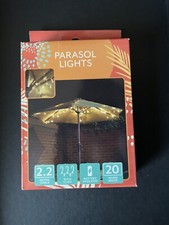 20 LED Warmweiß Sonnenschirmleuchte ~ Garten Terrasse Akkubetriebener Clip 2,2m