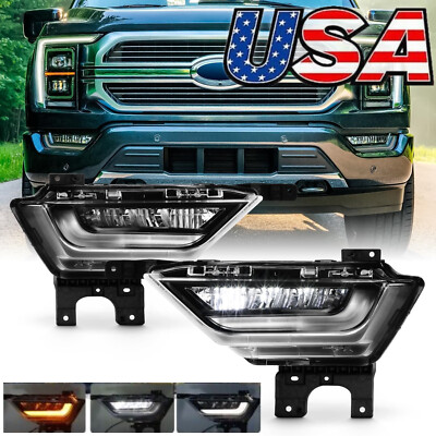2PCS For 2021-23 Ford F150 LED  Fog Lights w/ SwitchBack Bumper Turn Signal