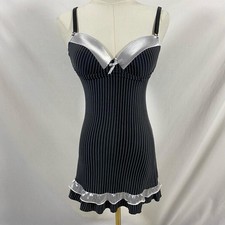 Native Intimates Black Grey Pinstripe Ruffle Padded Lingerie Top 34B Whimsygoth