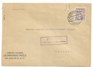 Letonia. 1939. Postal enviar Riga Dz S eslogan Zemturi laiks izremontēt...