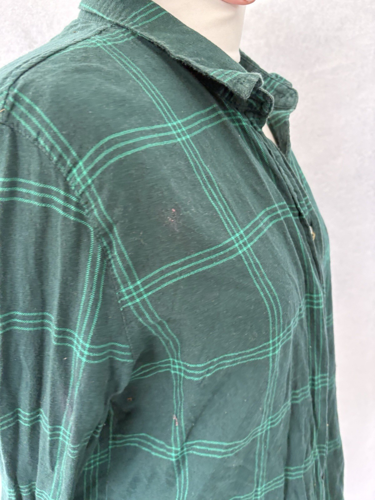 H&M Green Check Shirt Size 10 Long Sleeve Cotton Button Up Womens thumbnail 3