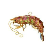 Orange Shrimp Articulated Cloisonne Metal Christmas Ornament Decoration