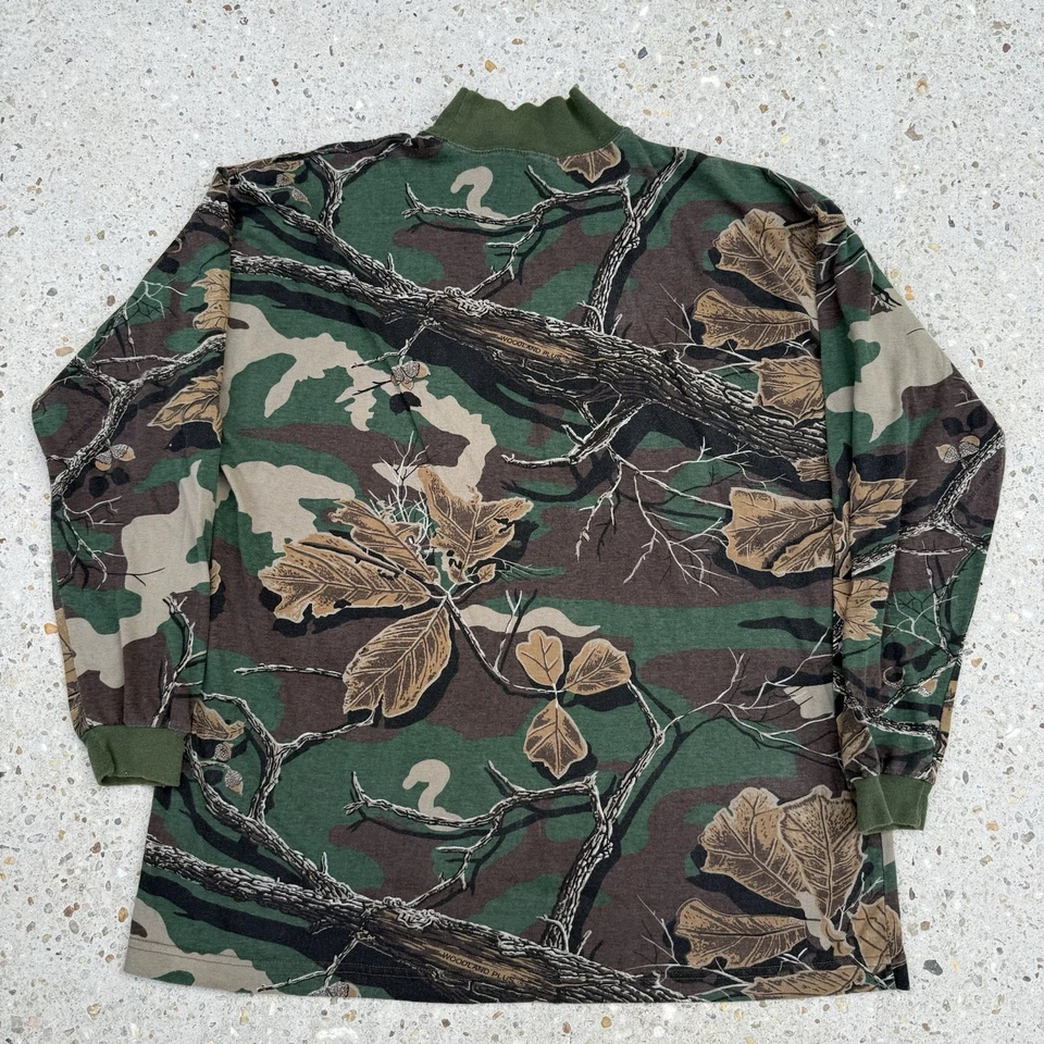 Vintage Camouflage Shirt Mens 2XL Camo Woodland Plus Long Sleeve Mock Neck 90s - Image 4 of 4