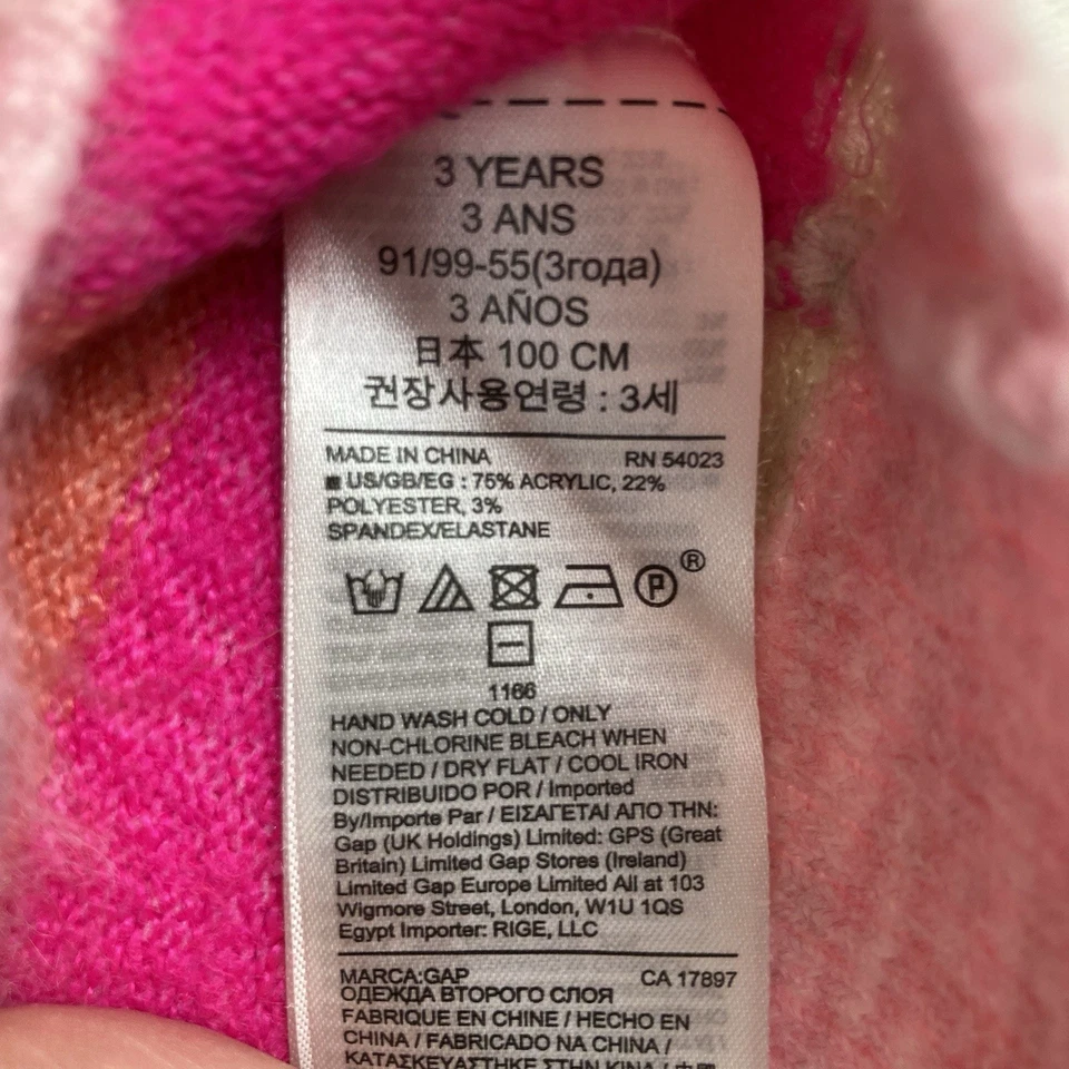 GAP KIDS Vestido Arco Iris Rayas Locas Niñas Talla 3 Años Manga Larga Suéter Cálido Foto 3 de 4