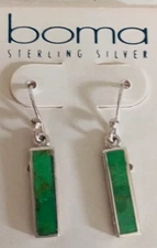 New! Boma Natural Green Turquoise Gemstone Earrings 925 Sterling Silver Hook