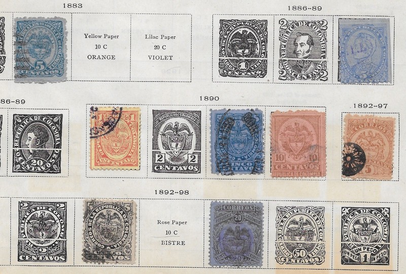 8 Colombian Republic Stamps from Quality Old Antique Album 1883-1898