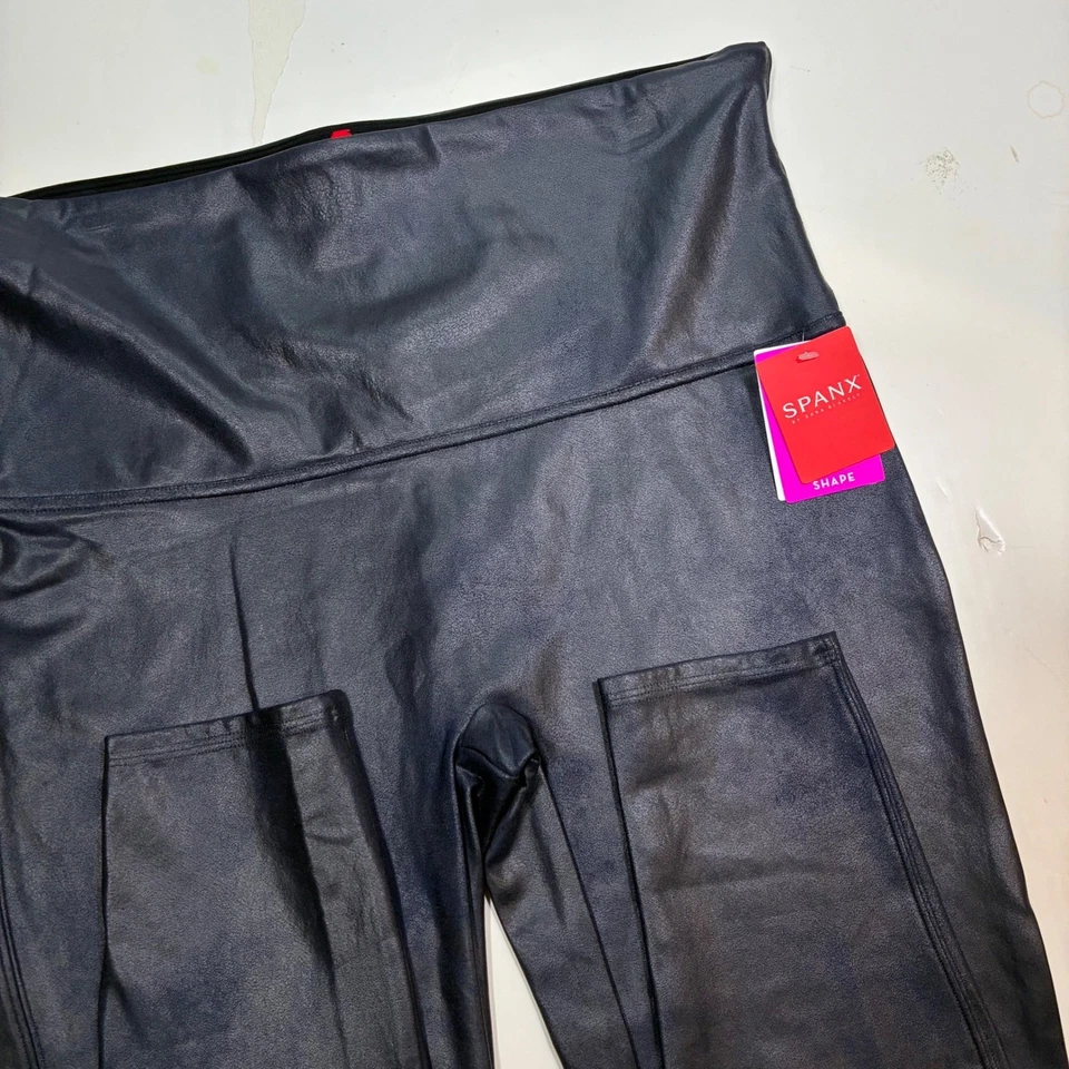 NWT SPANX Faux Leather Leggings Shapewear High Waisted Tummy Control Navy 2X - Image 3 of 4