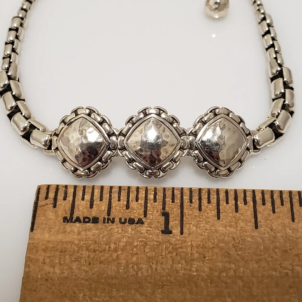John Hardy JAI Sterling Silver Hammered Station Box Link Bolo Bracelet Adj - Image 2 of 4