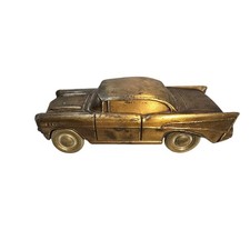 VTG 1974 Banthrico Chicago Bronze Tone Cast Metal 57 Chevy Car Coin Bank Retro