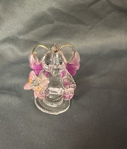 Crystal Elephant Angel Figurine Trunk Up Purple Wings Pink Butterfly 2 1/4 In Ex