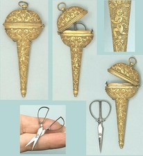 Antique Pinchbeck Scissors Case w/ Child's Scissors * English * Circa 1750