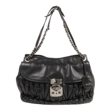 Miu Miu SHW Chain Shoulder Bag Lambskin Leather Black