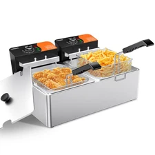 Commercial Deep Fryer, 3400W Electric Countertop Fryer 20.7QT with 6.35QTx2 B...