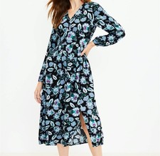 Women’s LOFT Black Green Purple Floral Midi Dress Size 0