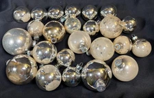24 VTG Silver Glass Christmas Balls Ornaments Made USA Shiny Brite Franke Rauch
