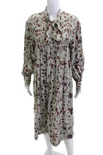 Ulla Johnson Women Gray Silk Floral Shirt Dress High Neck Long Sleeve Size 2