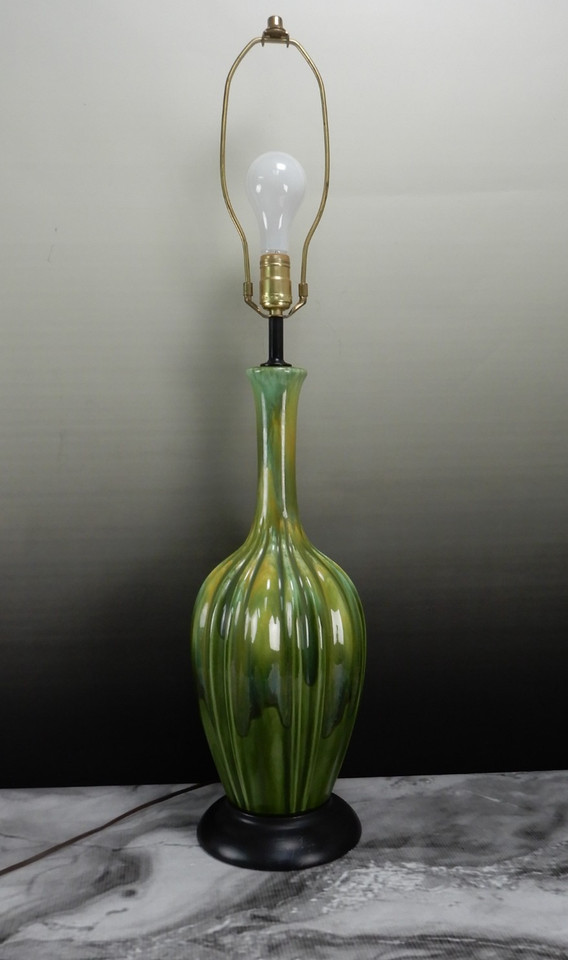 Vintage Green Drip Glaze Ceramic Table Lamp Mid Century Modern 3 Way Table Lamp