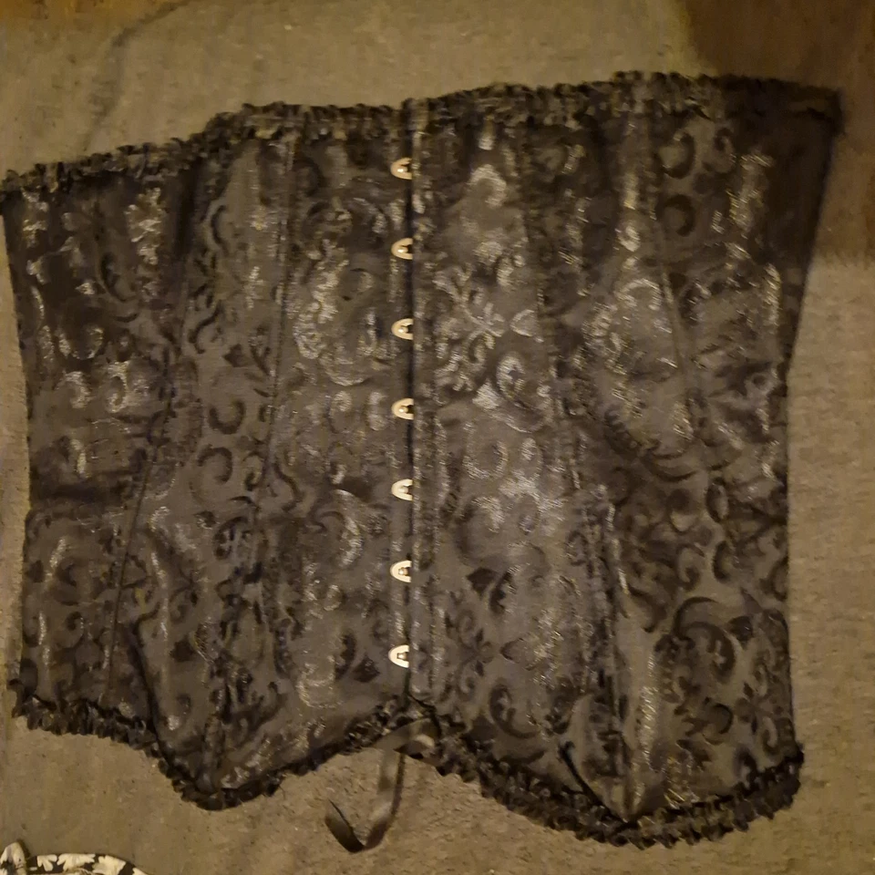 Top corsé con cordones brocado negro talla grande 6XL - gótico burlesco victoriano... Foto 3 de 4