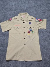 Boy Scouts of America Uniform Shirt Sewn Patches USA Youth Size Large Vintage