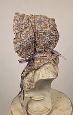 ANTIQUE 1920  S LIBERTY FLORAL SILK SHANTUNG BONNET W CANING