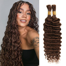 Human Braiding Hair 14Inch 100G Chocolate Brown Deep Wave Bulk No Weft Bohemian