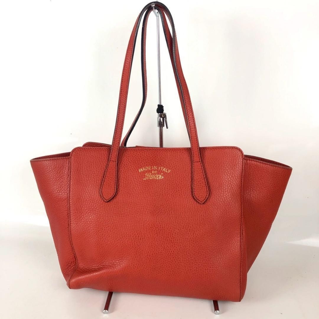 GUCCI Red Leather Swing Tote Bag Women Authentic Used thumbnail 2