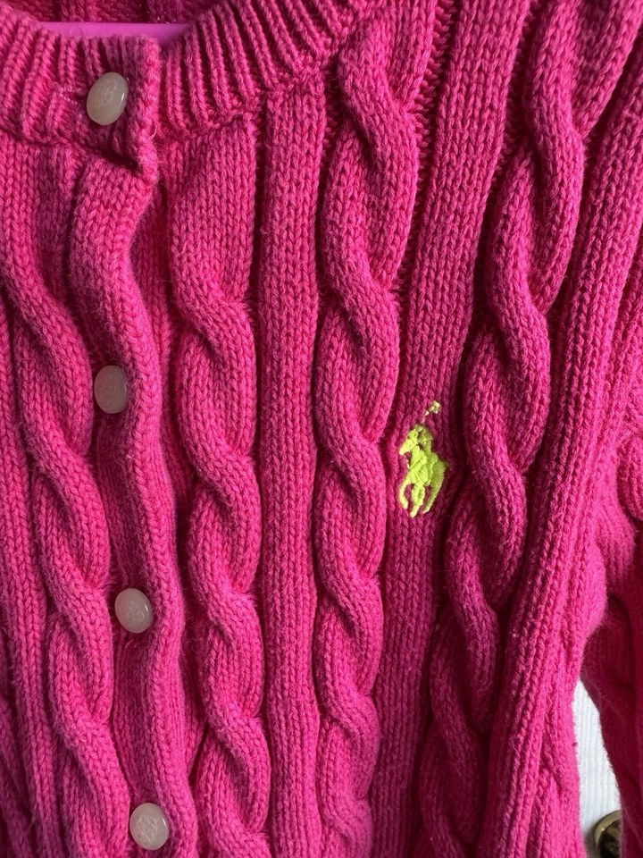 Polo Ralph Lauren Suéter Tejido con Cable Cárdigan Niñas Talla 6 Algodón Rosa  Foto 4 de 4