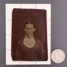 Antique CDV 6th Plate Tintype Photograph of a Stern Victorian Woman 1194