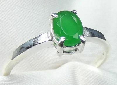 💚 Ring grüner  Achat Gr. 58  - 18,4 facettierter Edelstein Krallenfassung 💚 - Bild 1 von 4