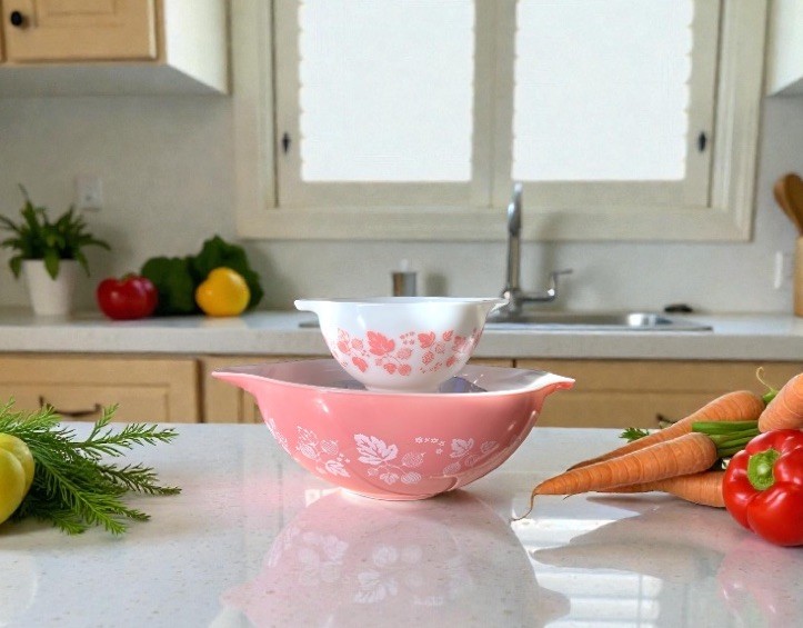 Vtg Pyrex 4 qt. Pink Gooseberry Cinderella Mixing Bowl 444 + 441 (2 pc Set)
