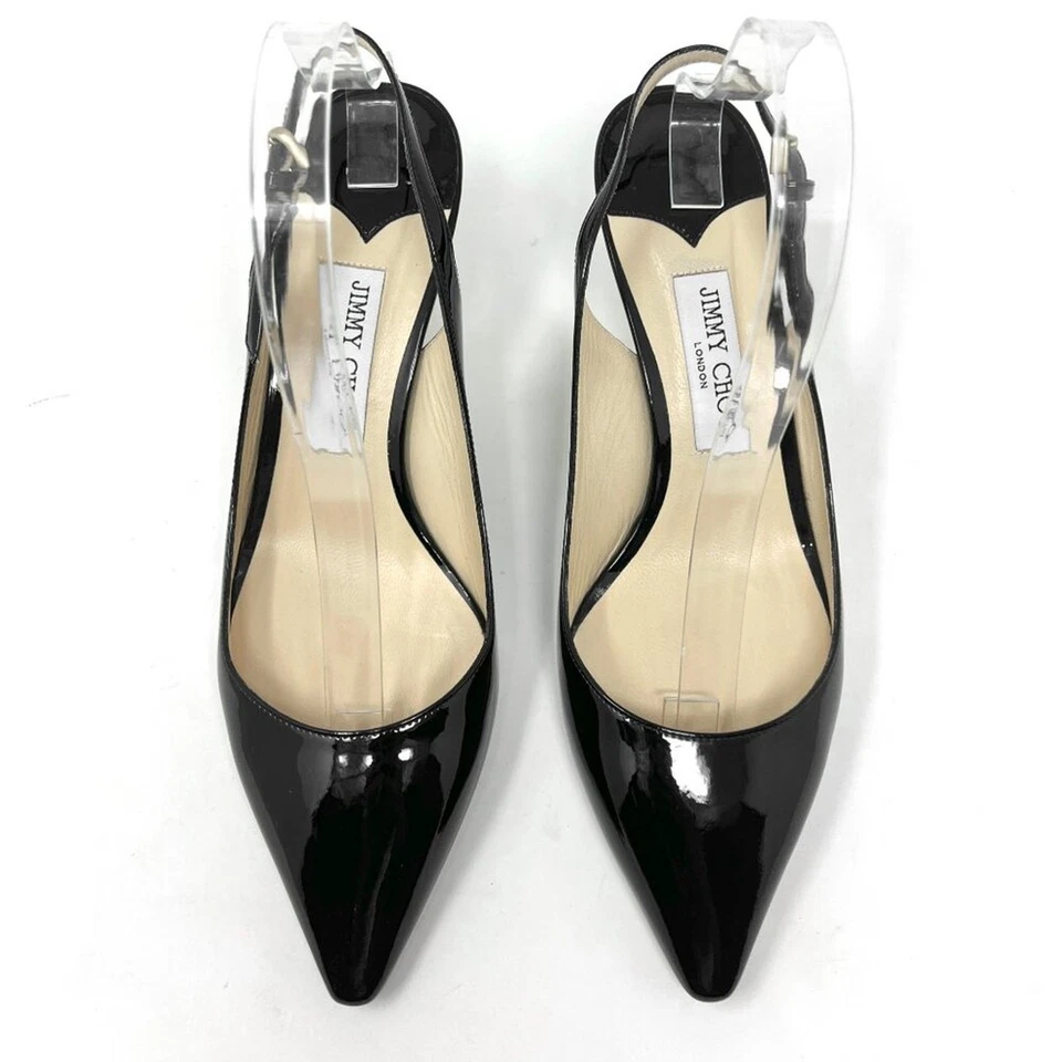 Jimmy Choo Erin Negro Patente Slingback Gatito Tacones Talla 41 Foto 2 de 4