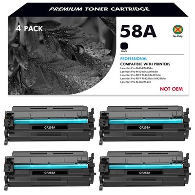 4x Toner Compatible With HP 58A CF258A No Chip LaserJet Pro M404n M404dn M428fdw
