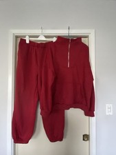 2 Piece Lounge Set Women's 2XL Red Long Sleeve 1/4 Zip Top And Joggers Pockets