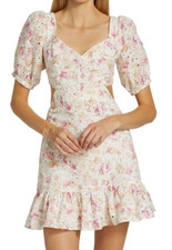 ASTR The Label Dorinne Floral Puff Sleeve Mini Dress Women's Size XS