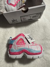 New Fila Grant Hill 2 Size 7 Girls White/Pink/Blue Sneakers Infant/Toddler Shoes