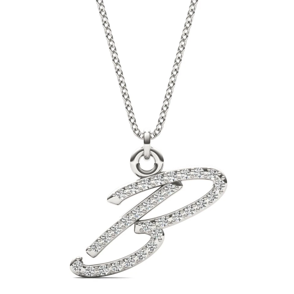 14K White Gold Round Lab Grown Diamond Initial Custom Pendant With 16'in Chain - Image 2 of 4