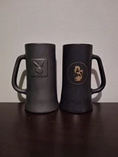 Vintage Playboy Club Bunny Gold Logo Matte Black Frosted Beer Mug Stein Pair