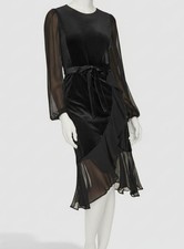 Tommy Hilfiger Womens Black Mixed-Media Ruffle Self-Tie High-Low Dress Size 4