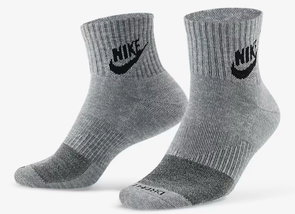 Grey NIKE Everyday Plus Cotton Cushioned Ankle Socks Medium 2 Pair Sizes 6-8 Men