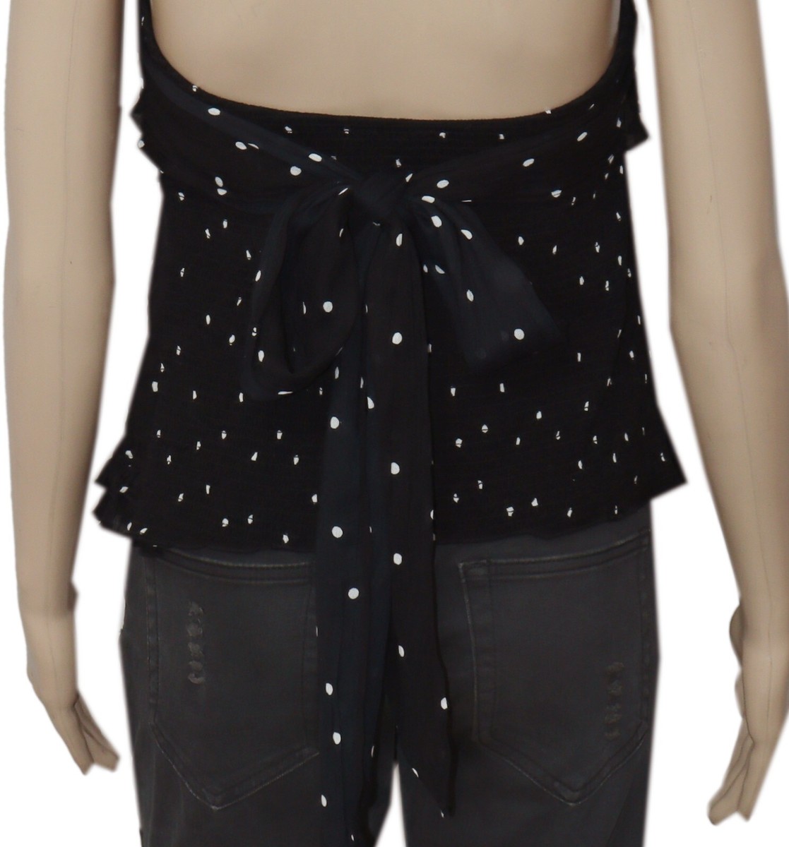 Free People FP One Ruffle Tube Top Black Polka Dot Printed Smocked