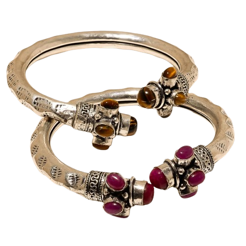 Beautiful 2 Pcs Bracelets Ruby Tiger's Eye Gemstone Handmade Fashion Jewelry - Picture 9 of 10