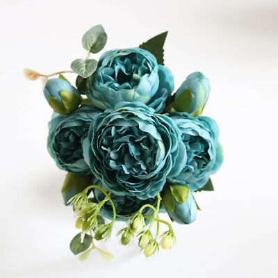 9 Heads Silk Peony Artificial Flowers Wedding Bouquet Home Party Outdoor Decor