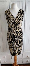 Wallis Beige Black Floral Geometric Print Wrap Style Dress - Size 10
